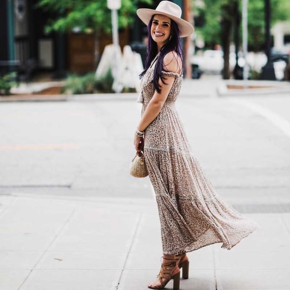 boho gypsy leopard print off shoulder maxi dress - Picture 3 of 9